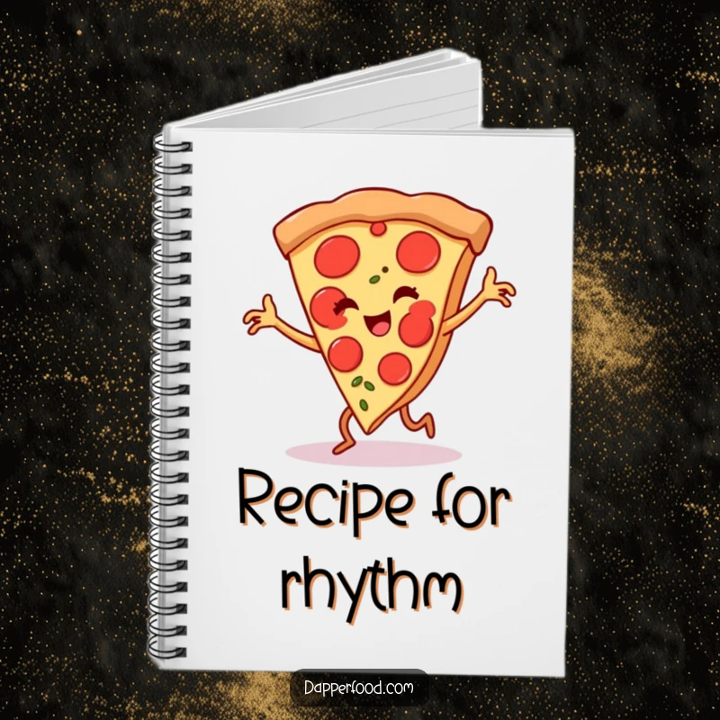 Funny pizza slice notebook, tiny legs dancing the flamenco, perfect for jotting down funny thoughts and creative ideas.
