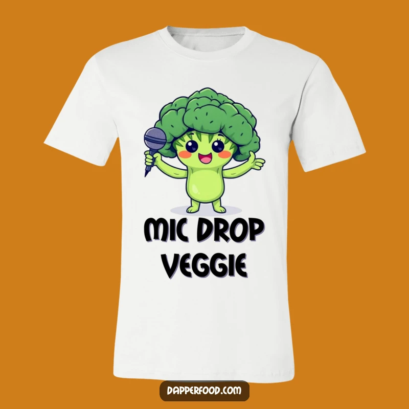 Funny Broccoli Rockstar T-Shirt - Veggie Mic Drop Tee